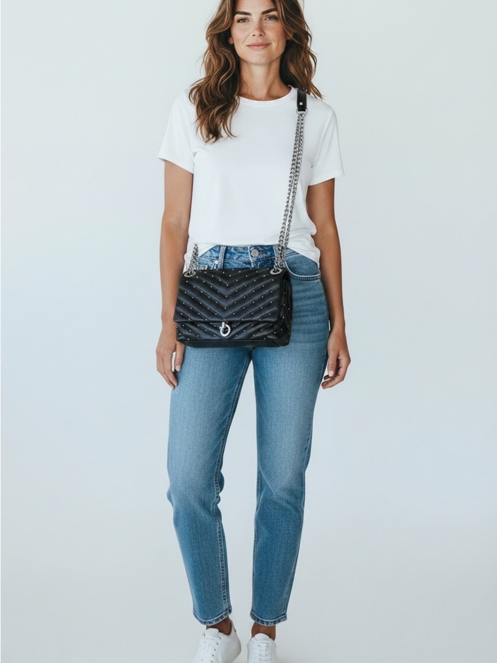 Rebecca Minkoff Black Quilted Crossbody with Silver Chain